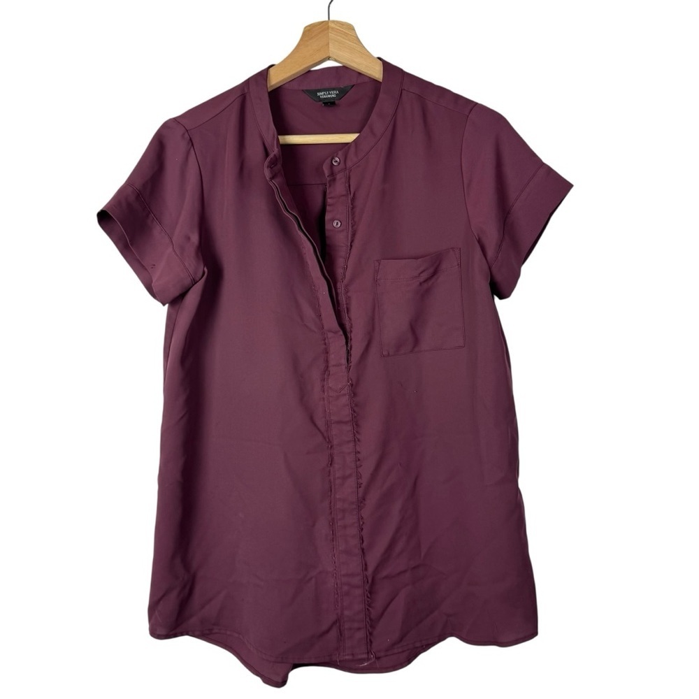 Simply Vera Vera Wang Burgundy Red Essential Popover Short Sleeve Blouse S